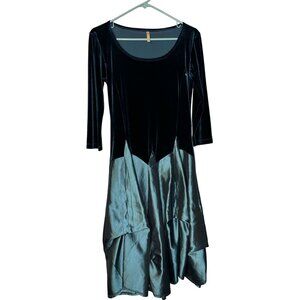 Vintage Magdalena Velvet & Satin Dress For Women Asymmetrical Hem 3/4 Sleeves Si